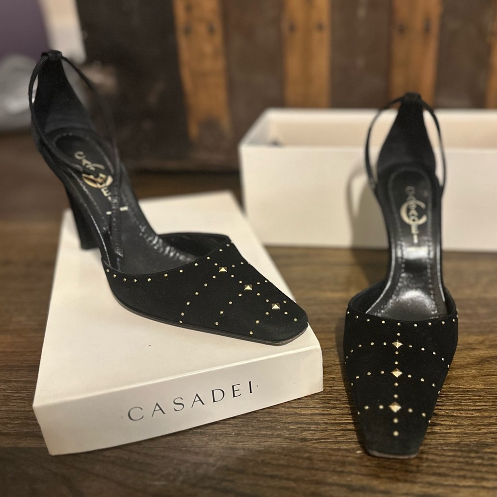 Casadei Black Studded Pointed-Toe Heels